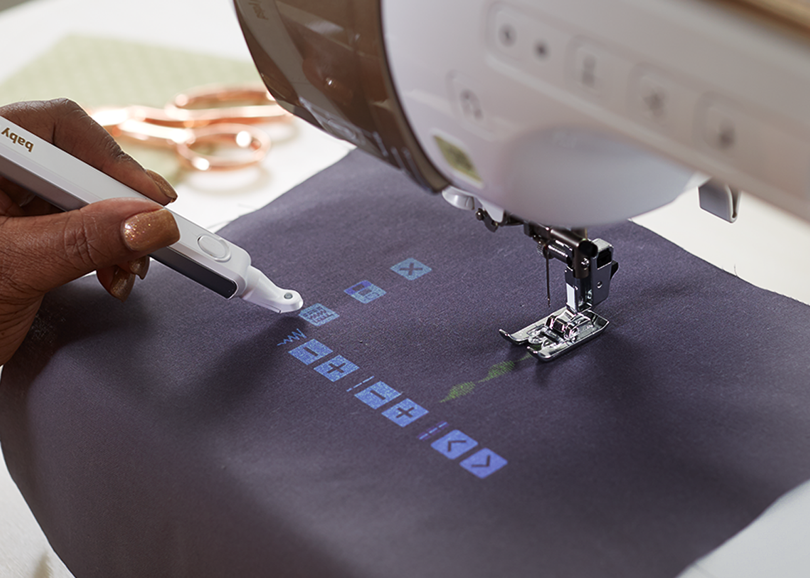 Move the embroidery placement right on the fabric with the Baby Lock Solaris 2 Sewing and Embroidery Machine