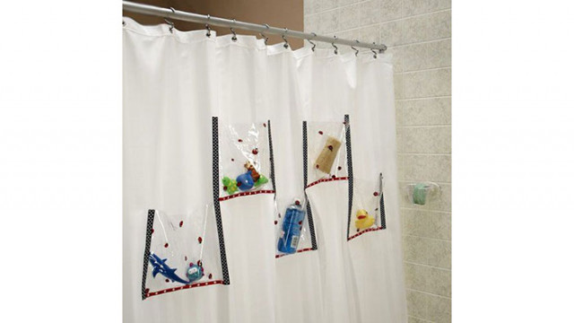 Shower Curtain With Organizer Pockets, Shower Curtain With Phone Pocket